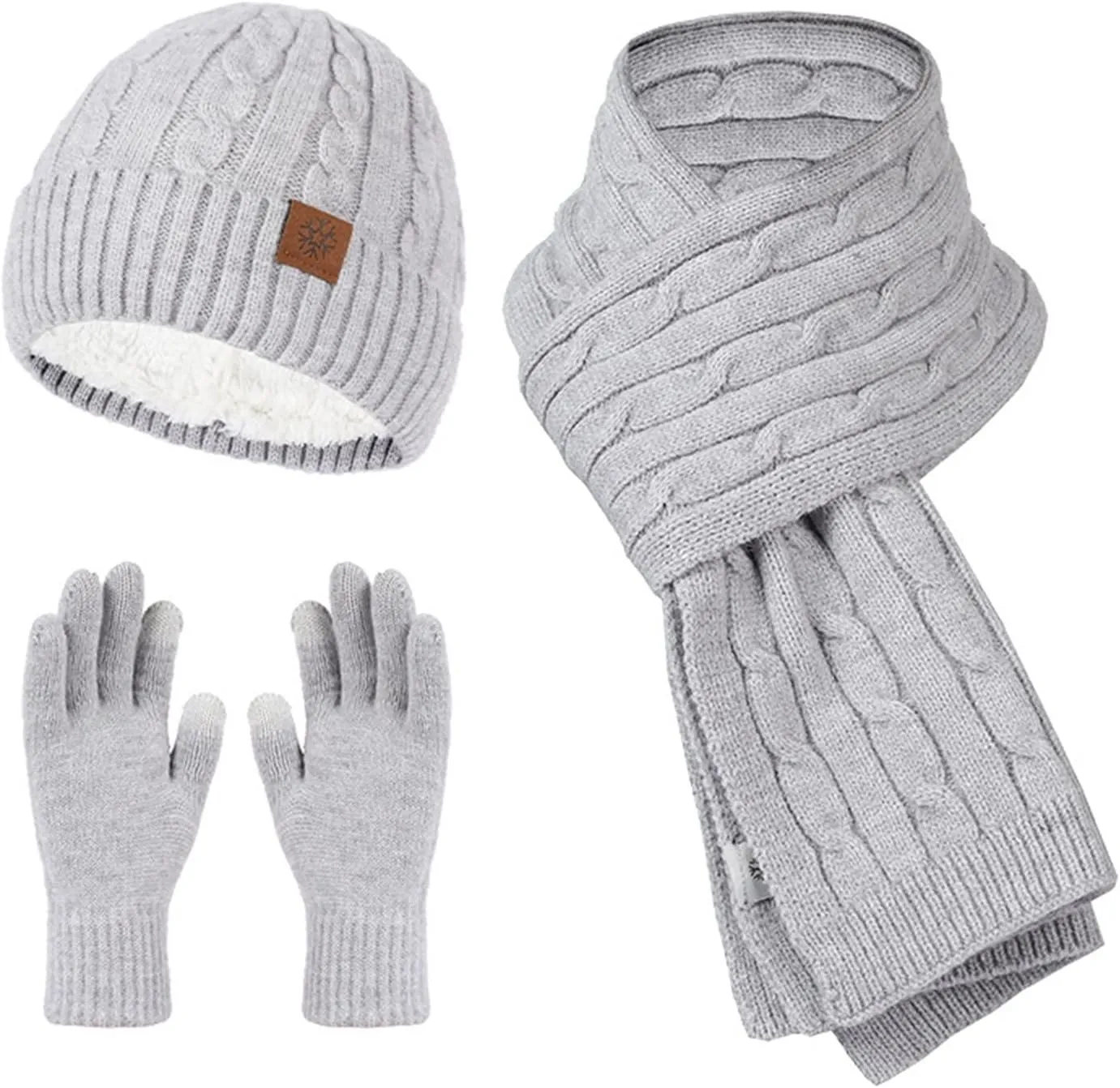 3 in 1 Set Winter Beanie Hat Scarf Gloves Set Womens Beanie with Pom Pom Long Scarf Neck Warmer Touchscreen Gloves