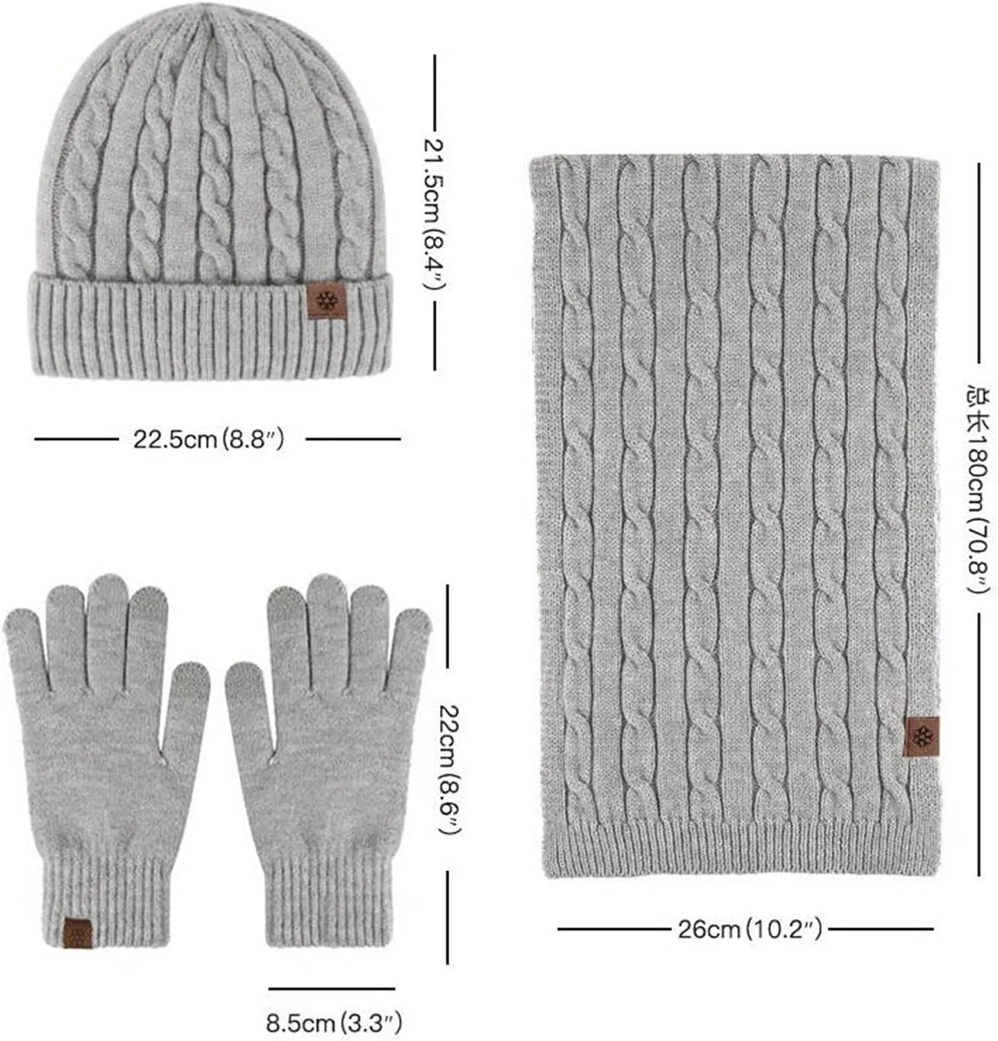 3 in 1 Set Winter Beanie Hat Scarf Gloves Set Womens Beanie with Pom Pom Long Scarf Neck Warmer Touchscreen Gloves