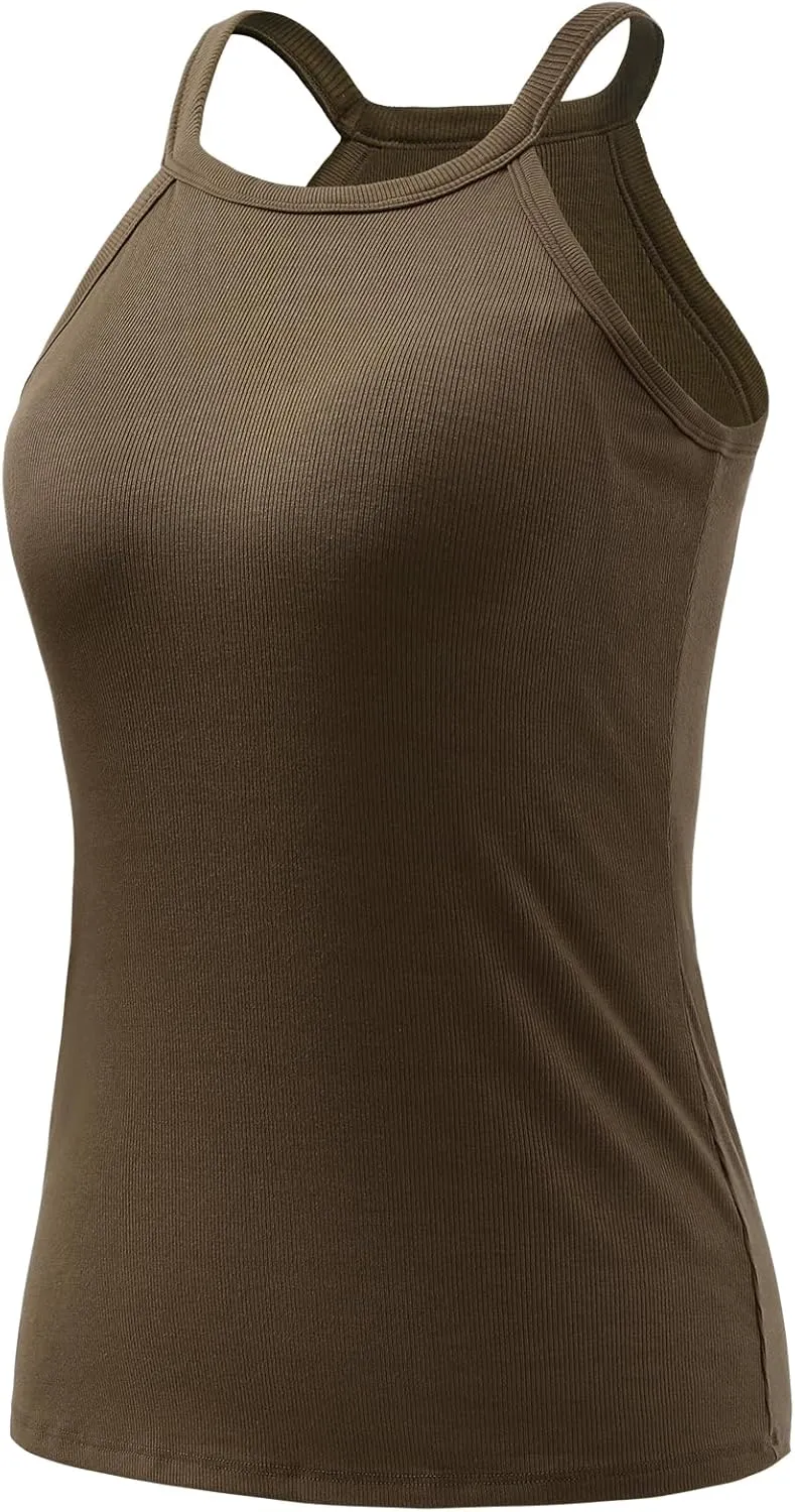Air Curvey Tank Tops for Women Ribbed Halter Tops with Build in Bra Casual Summer Sleeveless Tank 2025