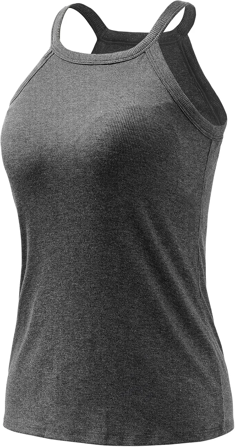 Air Curvey Tank Tops for Women Ribbed Halter Tops with Build in Bra Casual Summer Sleeveless Tank 2025