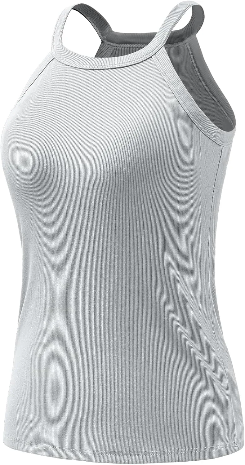 Air Curvey Tank Tops for Women Ribbed Halter Tops with Build in Bra Casual Summer Sleeveless Tank 2025