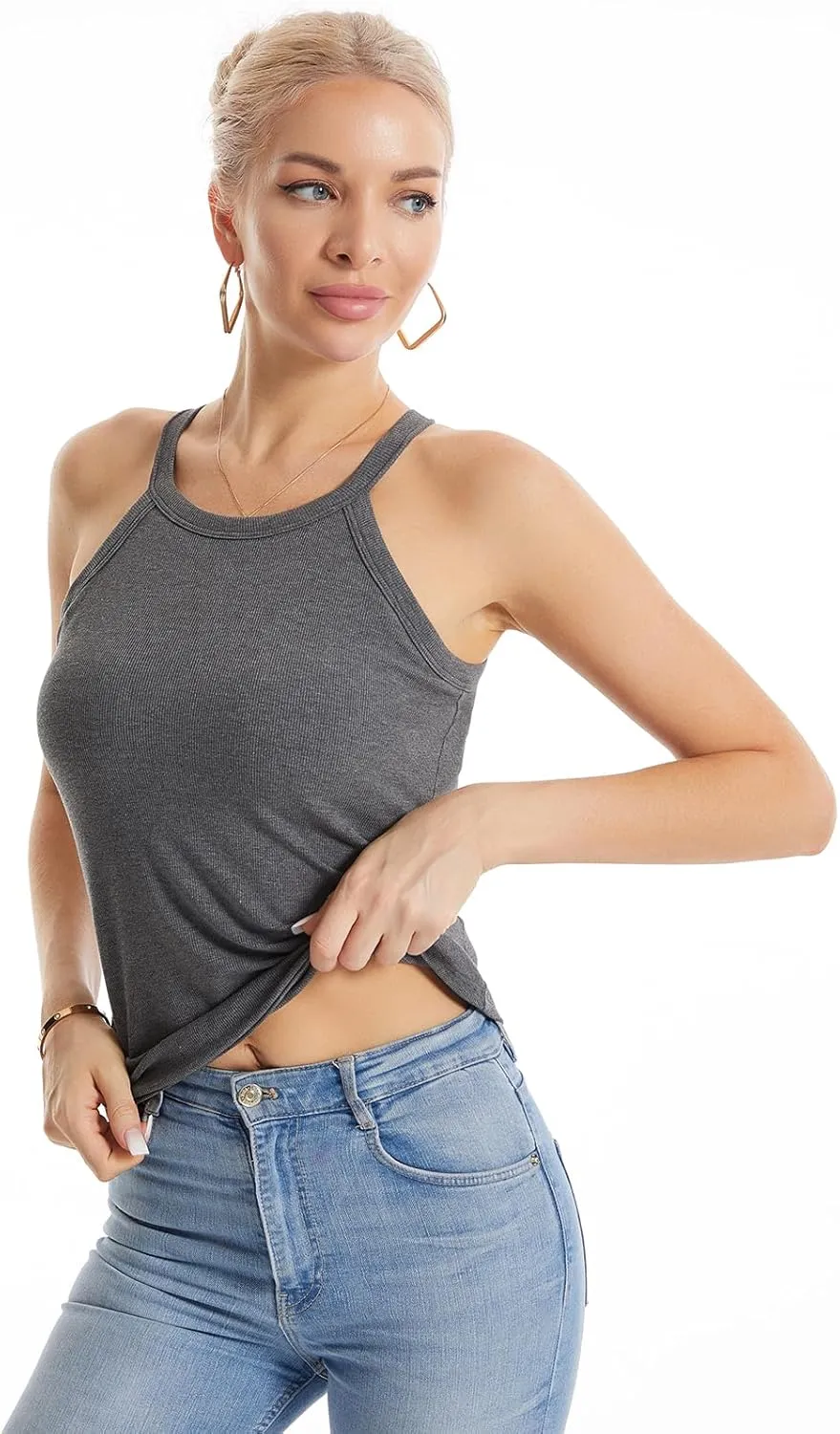 Air Curvey Tank Tops for Women Ribbed Halter Tops with Build in Bra Casual Summer Sleeveless Tank 2025