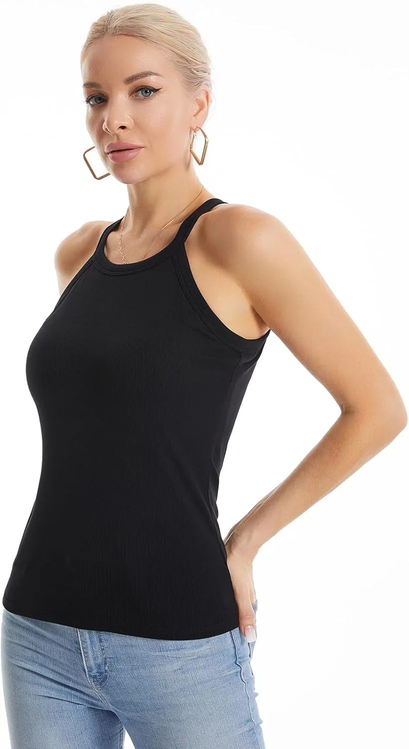 Air Curvey Tank Tops for Women Ribbed Halter Tops with Build in Bra Casual Summer Sleeveless Tank 2025