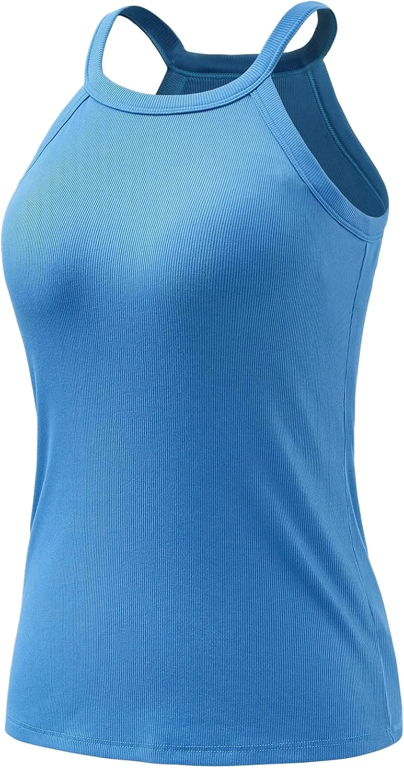 Air Curvey Tank Tops for Women Ribbed Halter Tops with Build in Bra Casual Summer Sleeveless Tank 2025