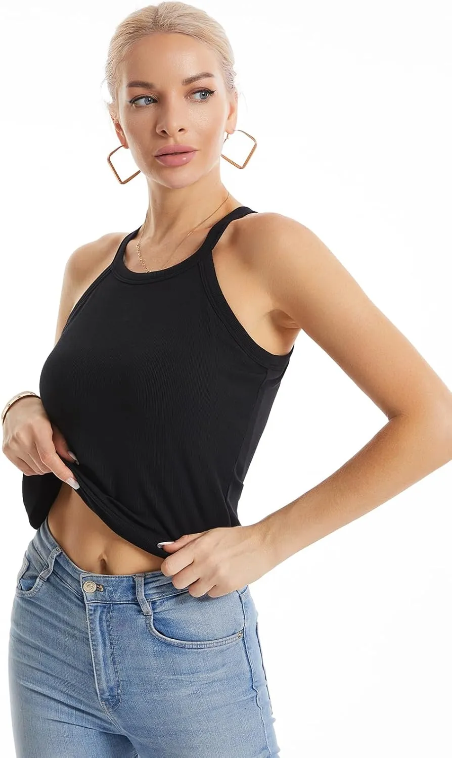 Air Curvey Tank Tops for Women Ribbed Halter Tops with Build in Bra Casual Summer Sleeveless Tank 2025