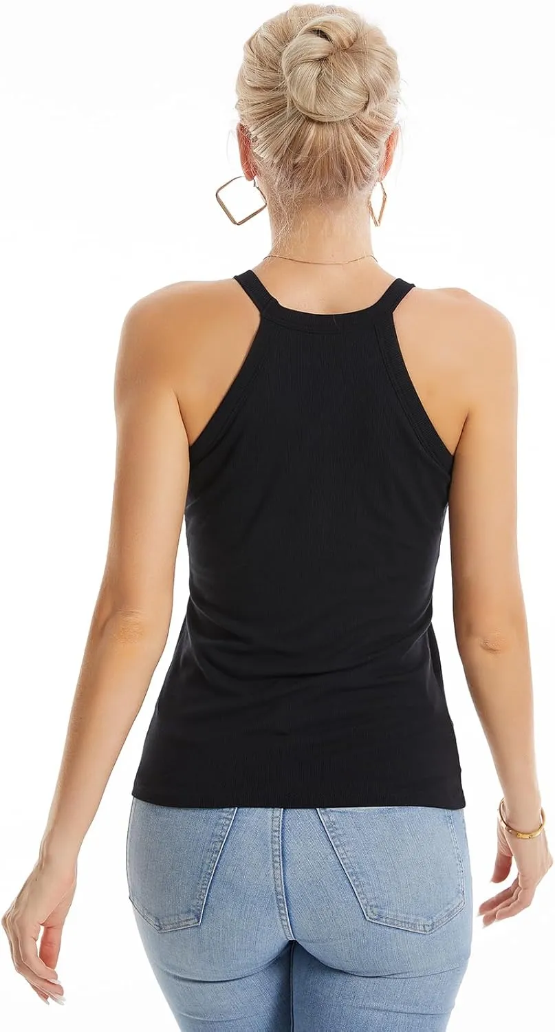 Air Curvey Tank Tops for Women Ribbed Halter Tops with Build in Bra Casual Summer Sleeveless Tank 2025
