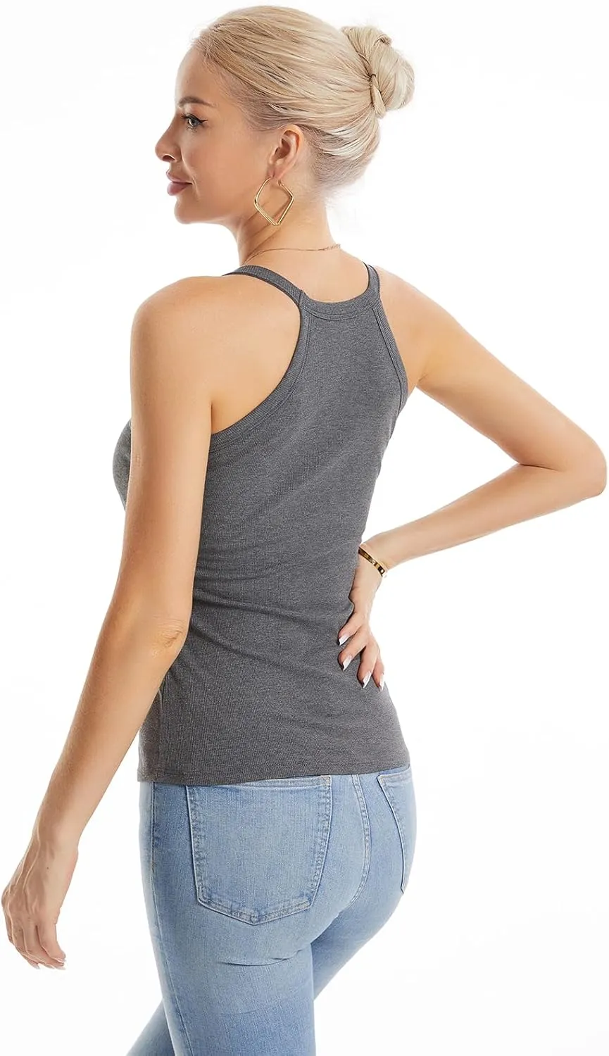 Air Curvey Tank Tops for Women Ribbed Halter Tops with Build in Bra Casual Summer Sleeveless Tank 2025