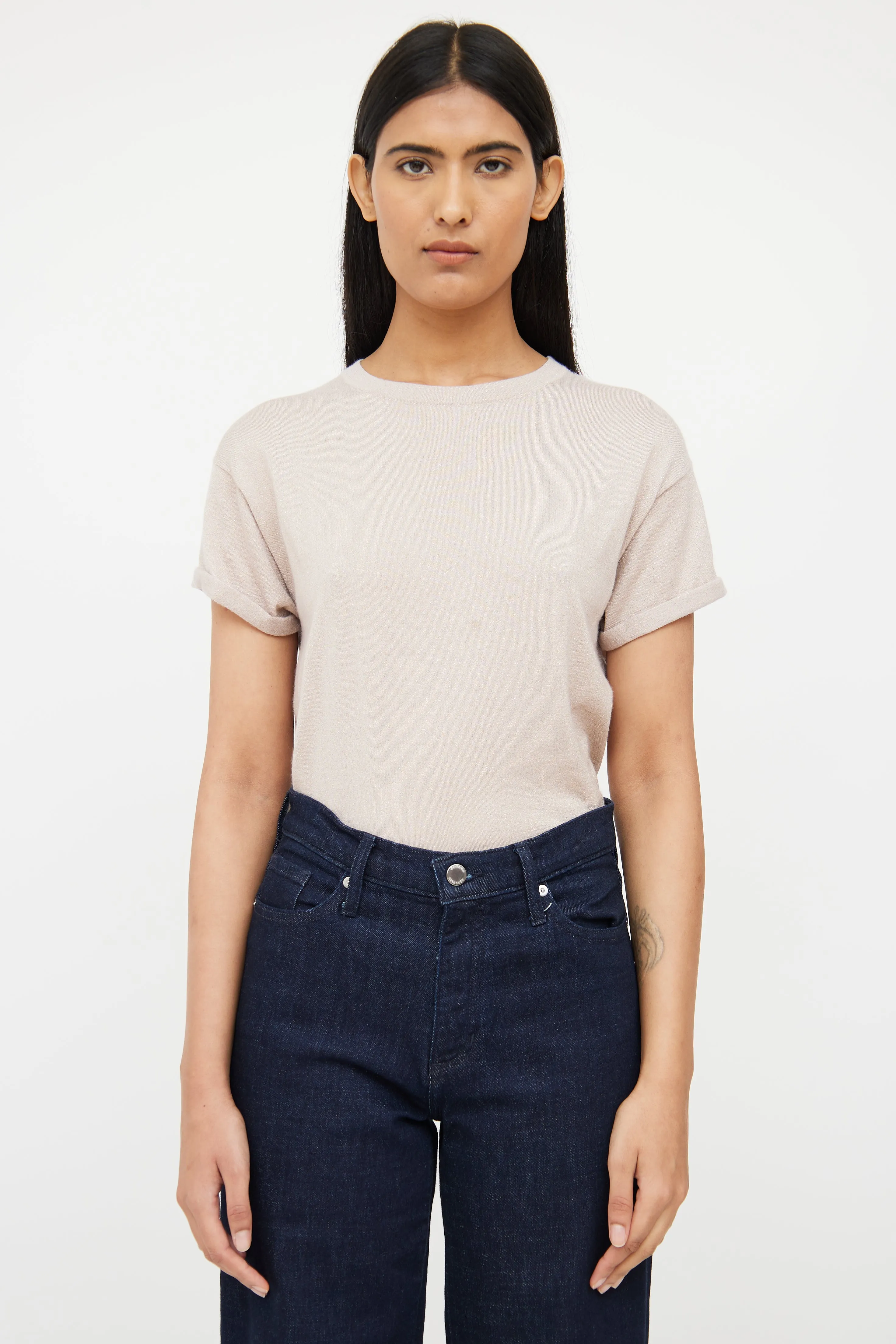 Beige Cashmere & Silk Shimmer Top