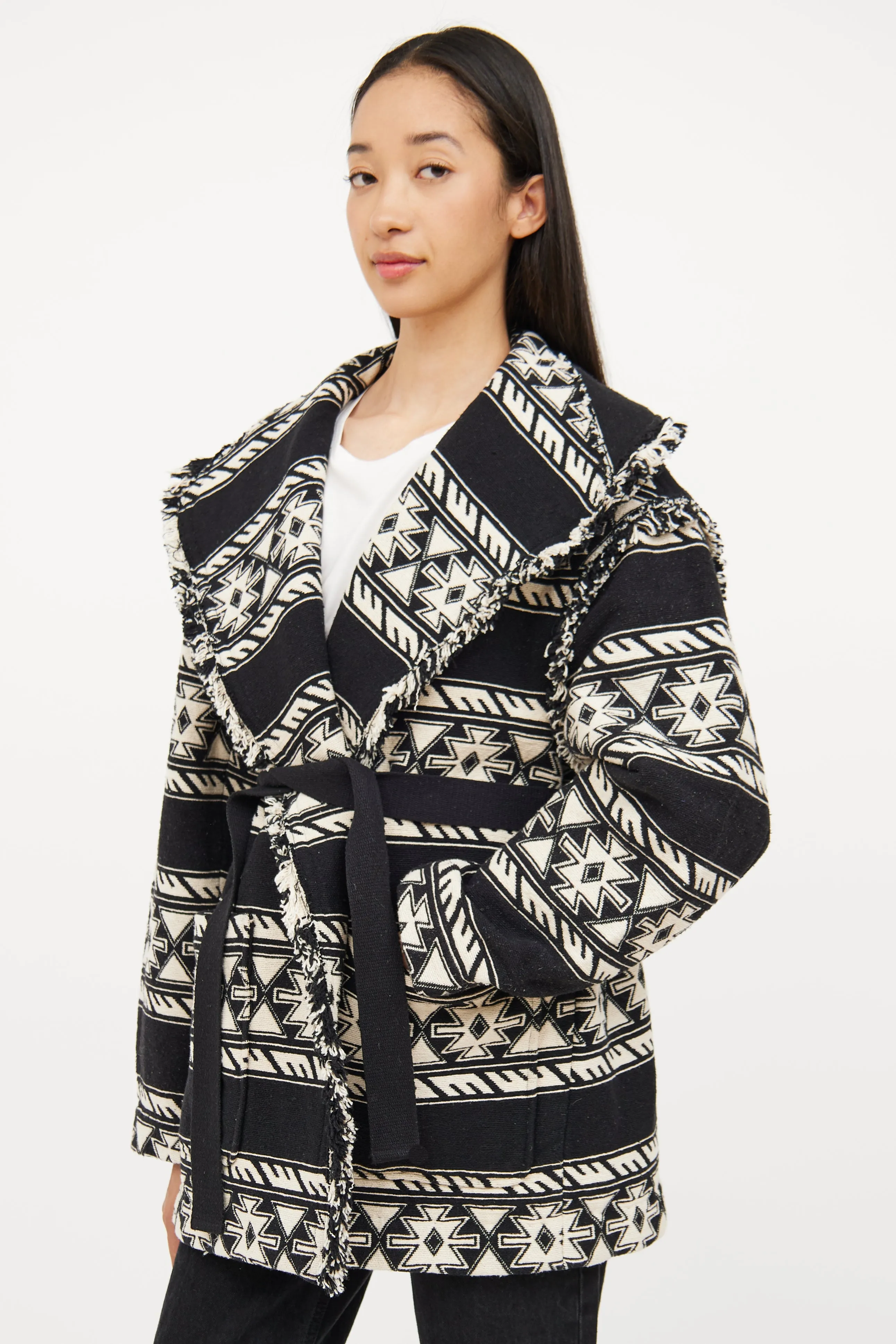 Black & White Fringe Josialo Coat