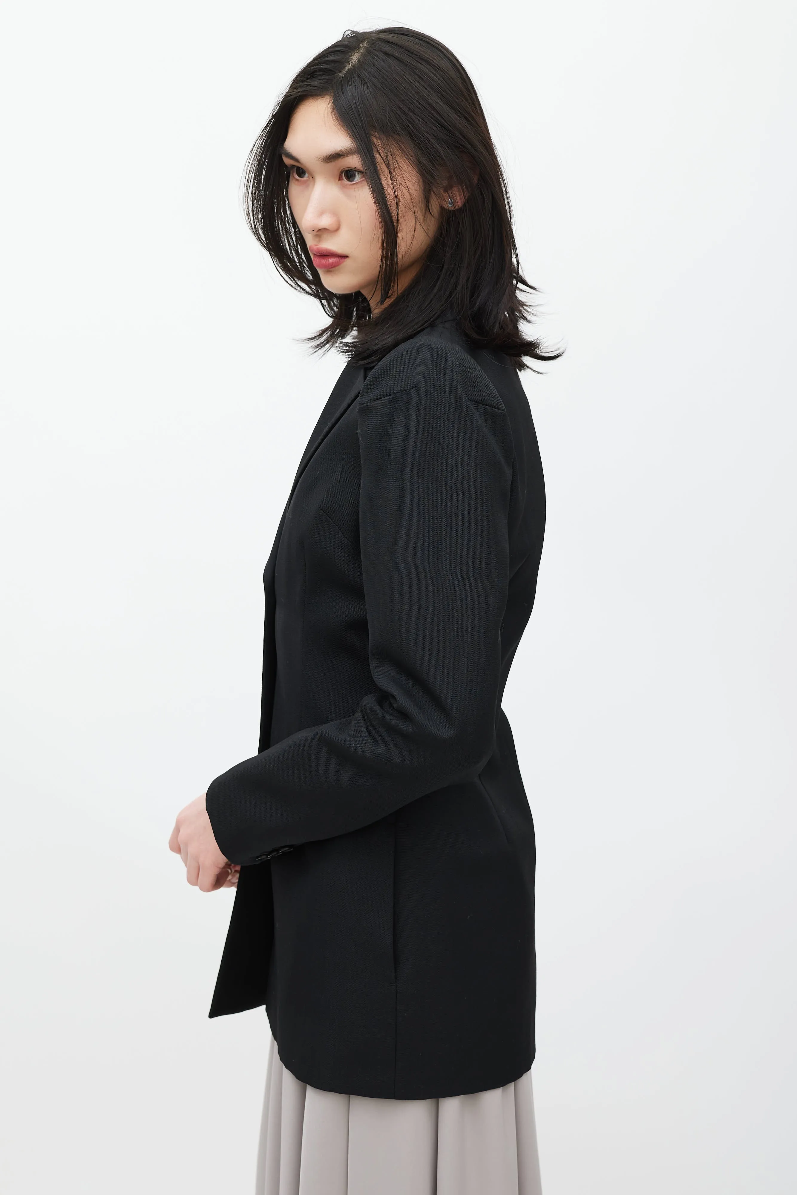 Black Cigarette Shoulder Wool Blazer