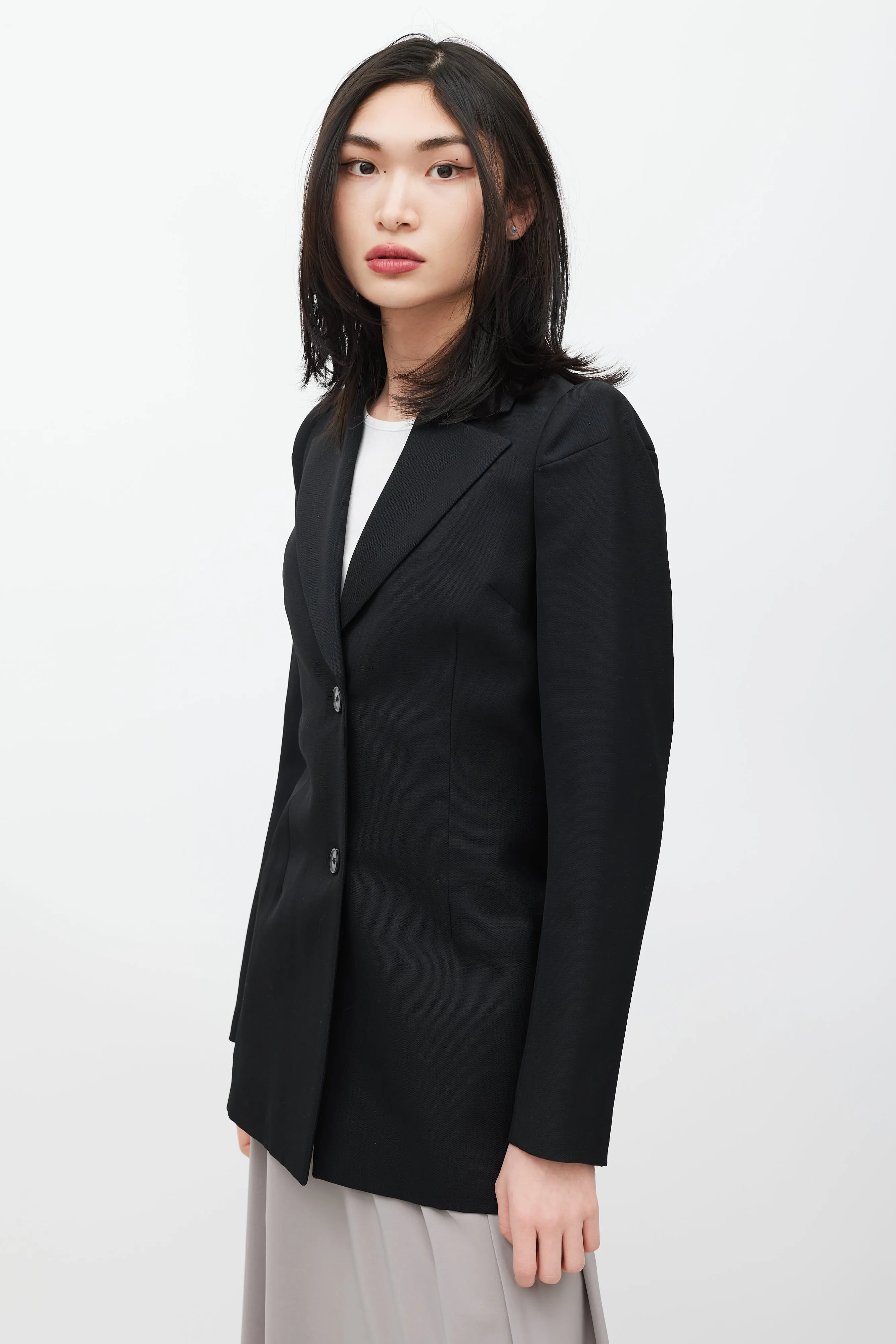 Black Cigarette Shoulder Wool Blazer