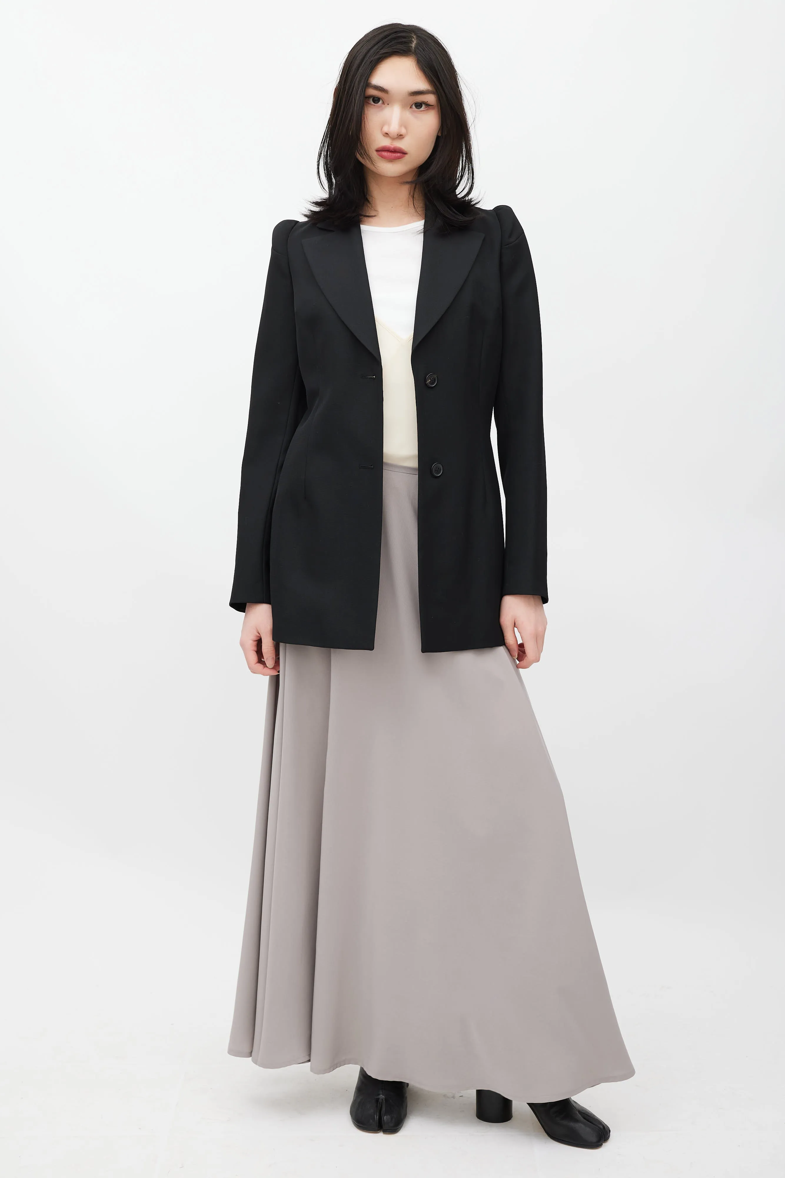 Black Cigarette Shoulder Wool Blazer