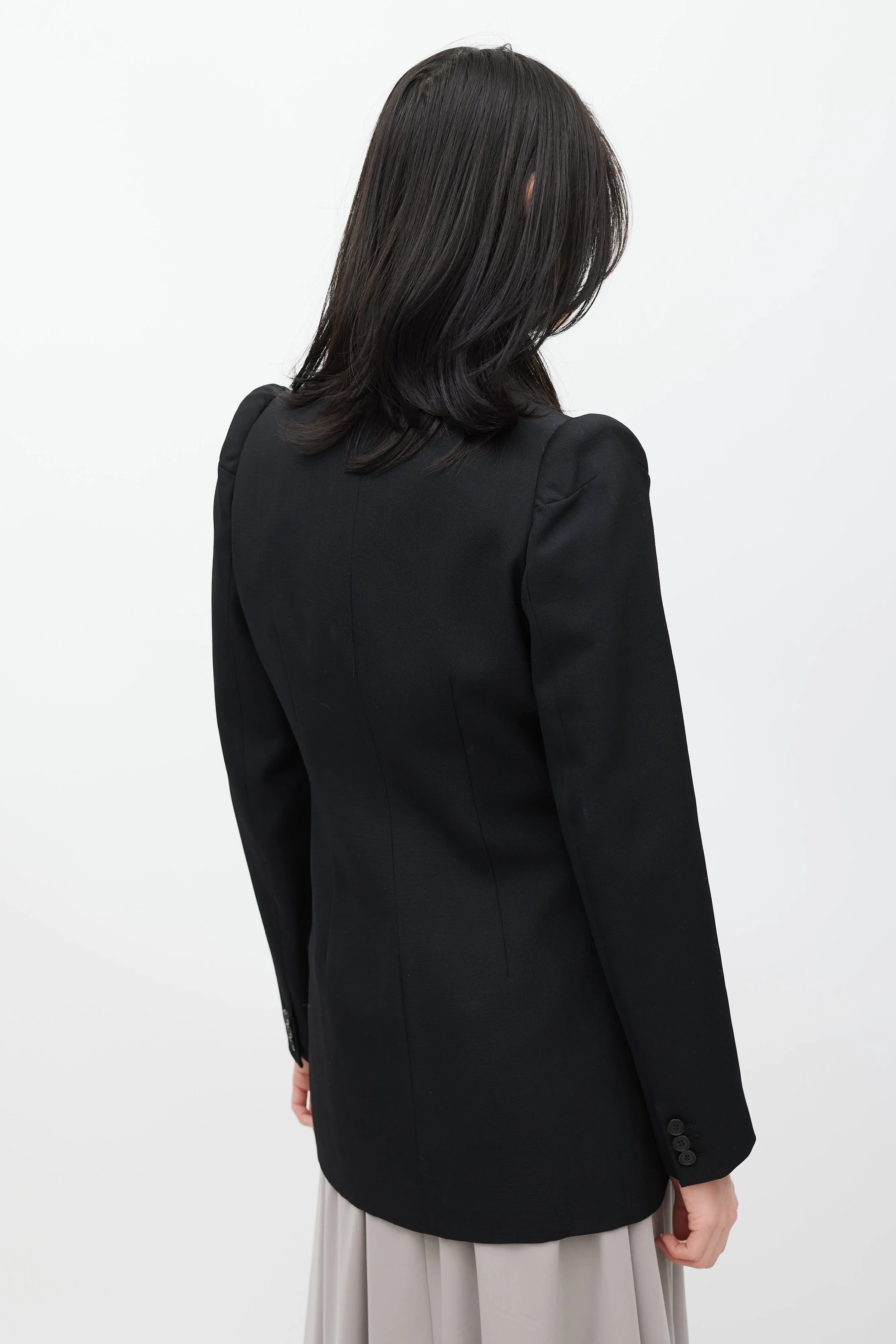 Black Cigarette Shoulder Wool Blazer