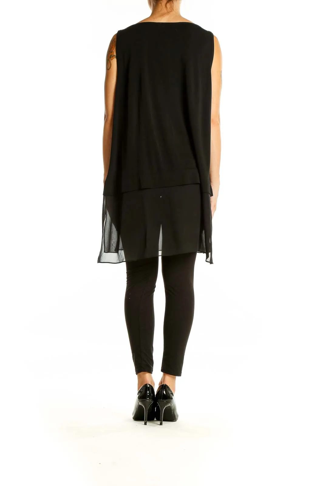 Black Silk V-Neck Sleeveless Tunic