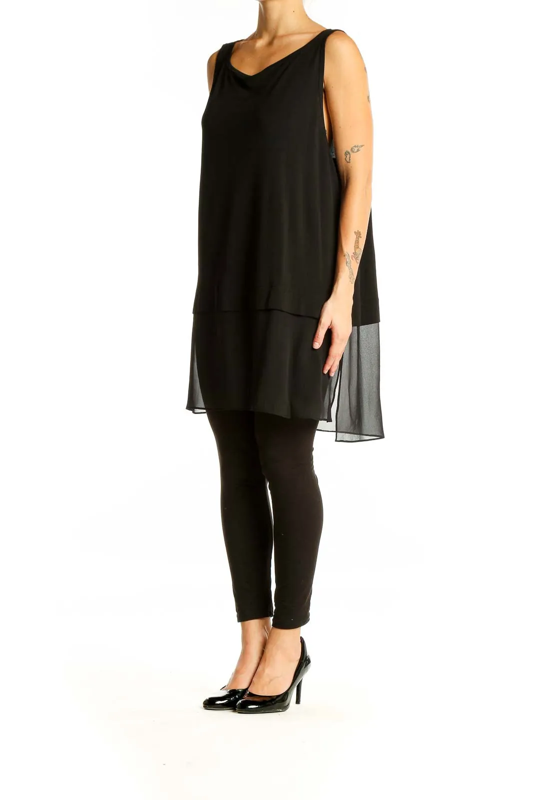 Black Silk V-Neck Sleeveless Tunic