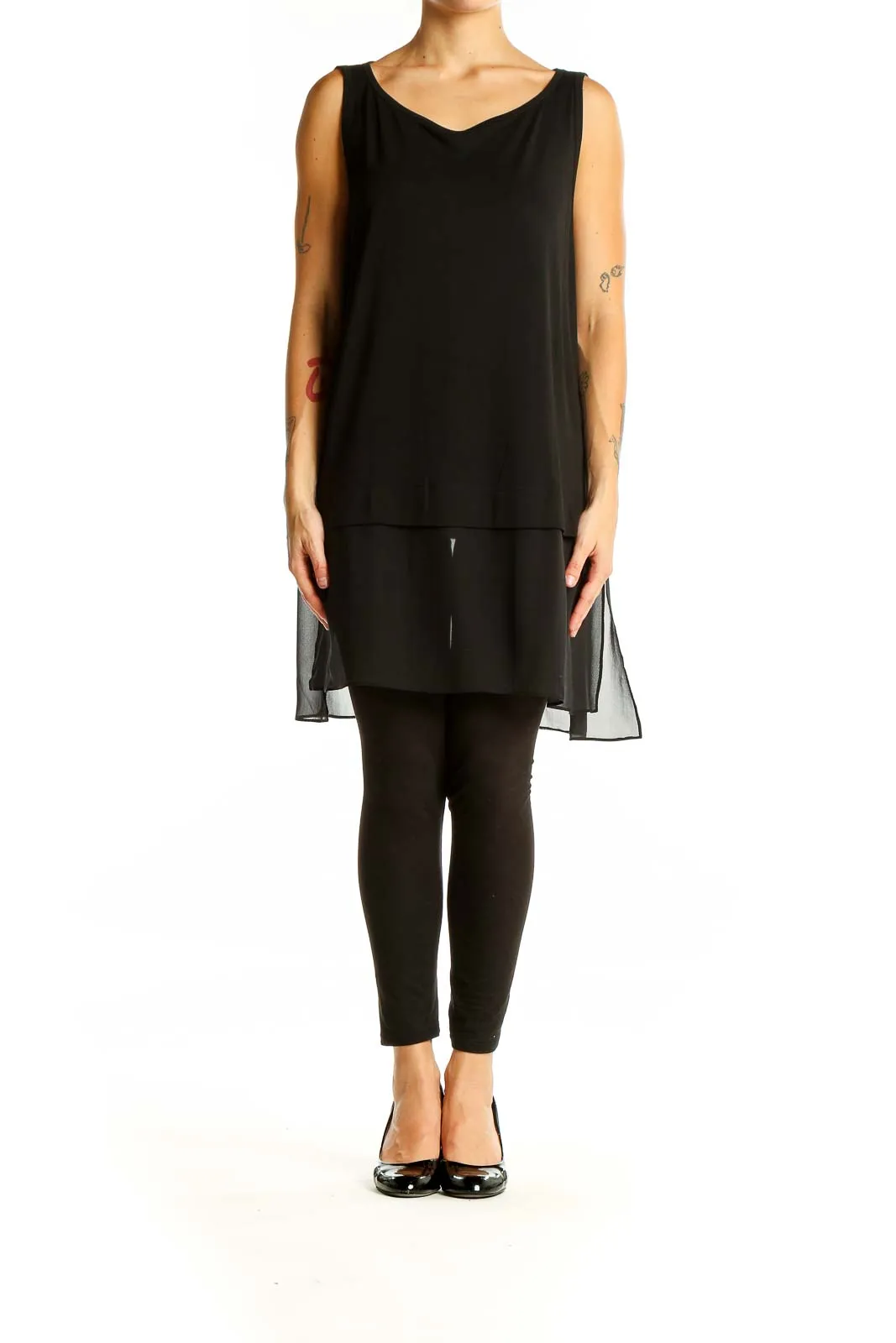 Black Silk V-Neck Sleeveless Tunic