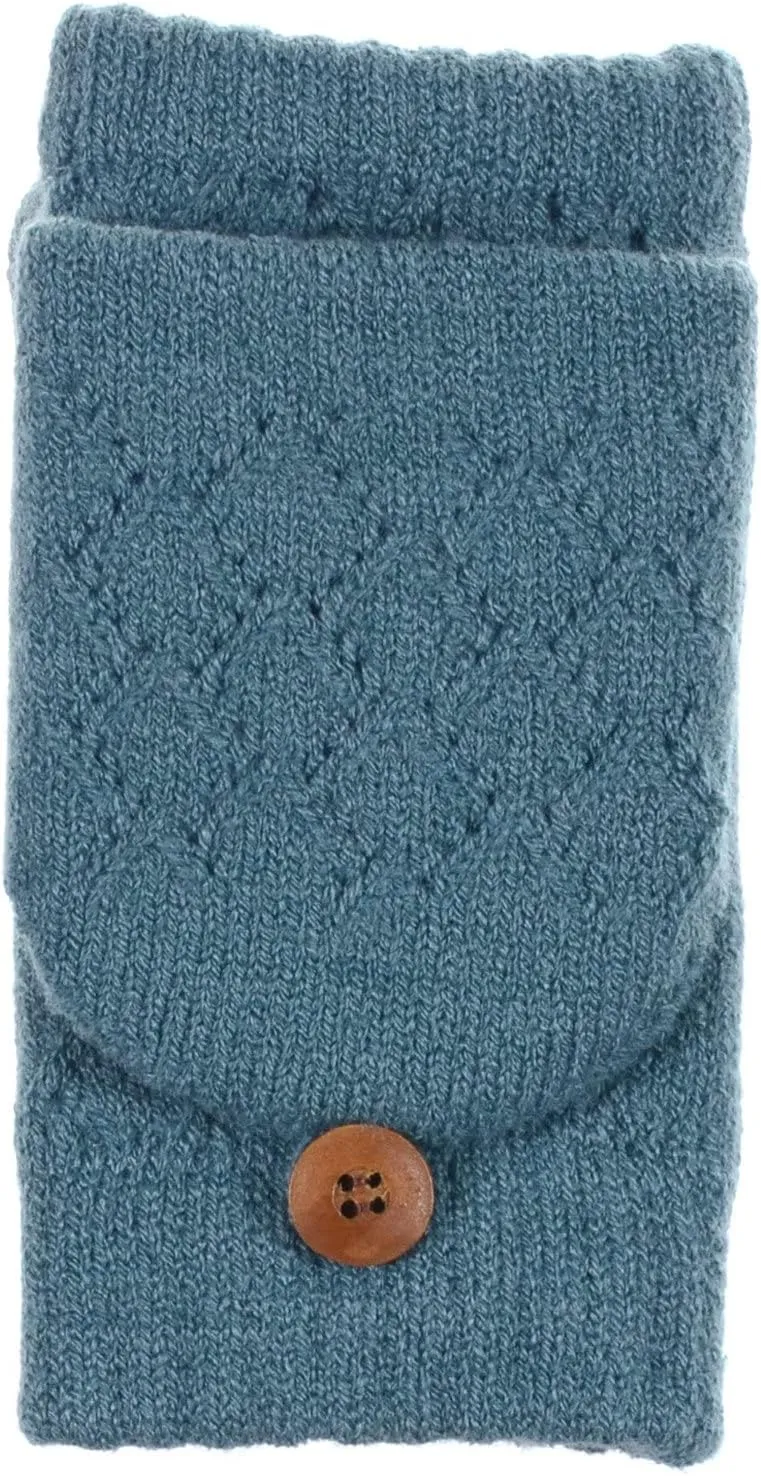 BYOS Women's Winter Cozy Diamond Pattern Fleece Lined Flip Top Convertible Knit Gloves Mittens