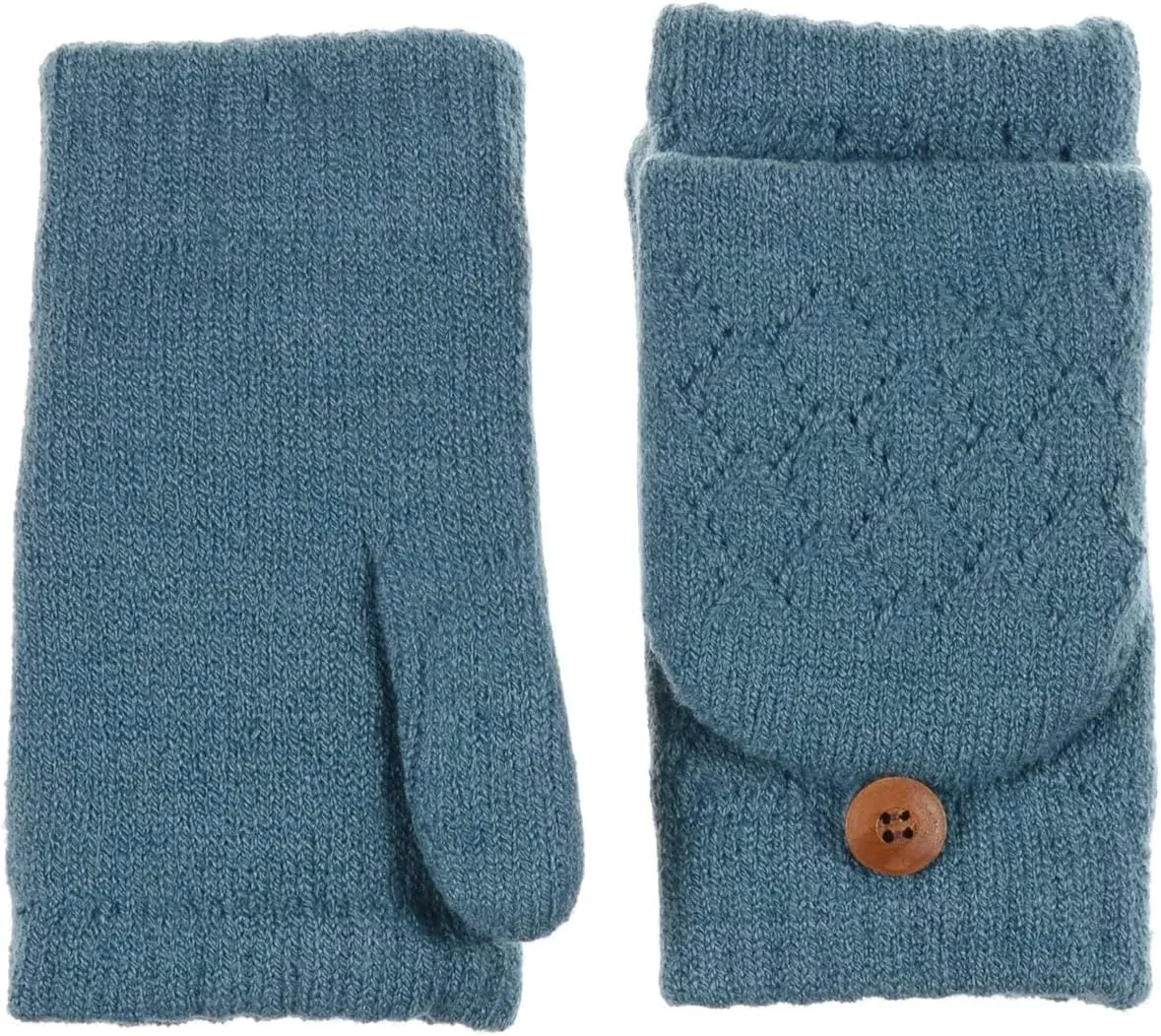 BYOS Women's Winter Cozy Diamond Pattern Fleece Lined Flip Top Convertible Knit Gloves Mittens