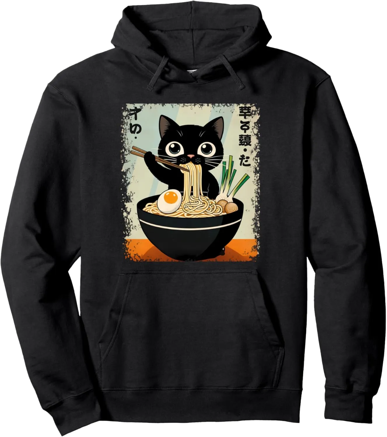 Cat Ramen Graphic Tee Japanese Kawaii Anime Funny Cat Pullover Hoodie