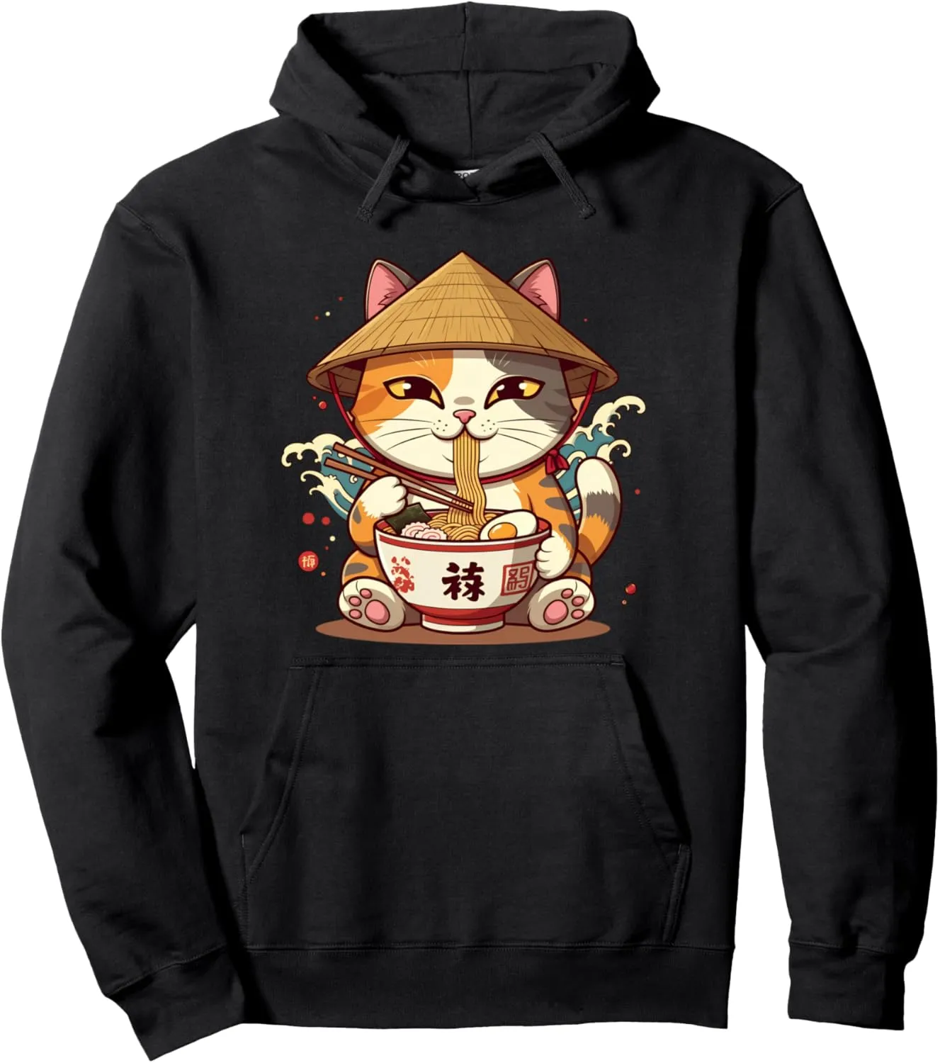 Cat Ramen Graphic Tee Japanese Kawaii Anime Funny Ramen Cat Pullover Hoodie