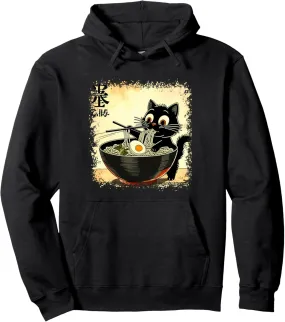 Cat Ramen Graphic Tee Japanese Kawaii Anime Funny Ramen Cat Pullover Hoodie