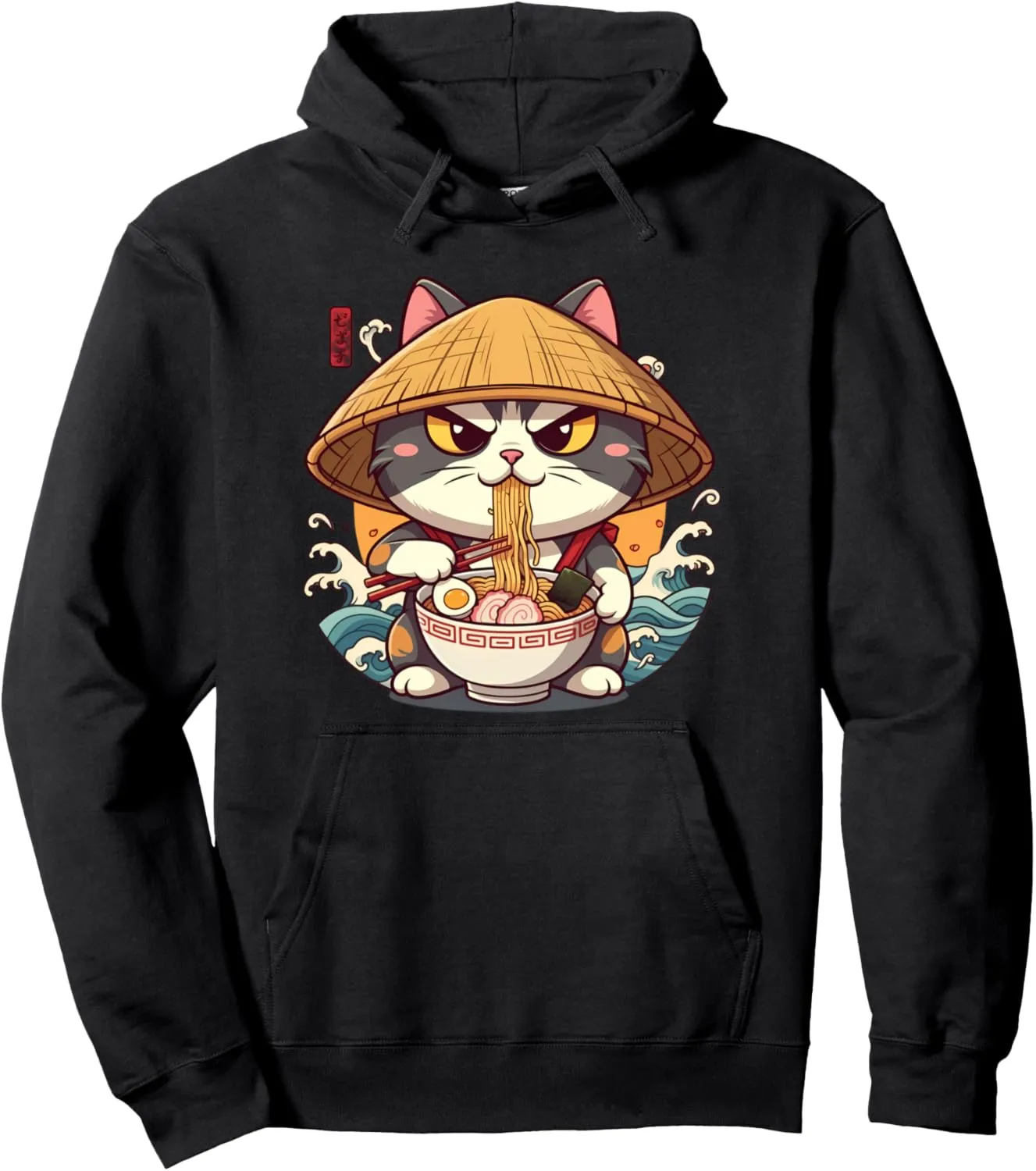 Cat Ramen Graphic Tee Japanese Kawaii Anime Funny Ramen Cat Pullover Hoodie