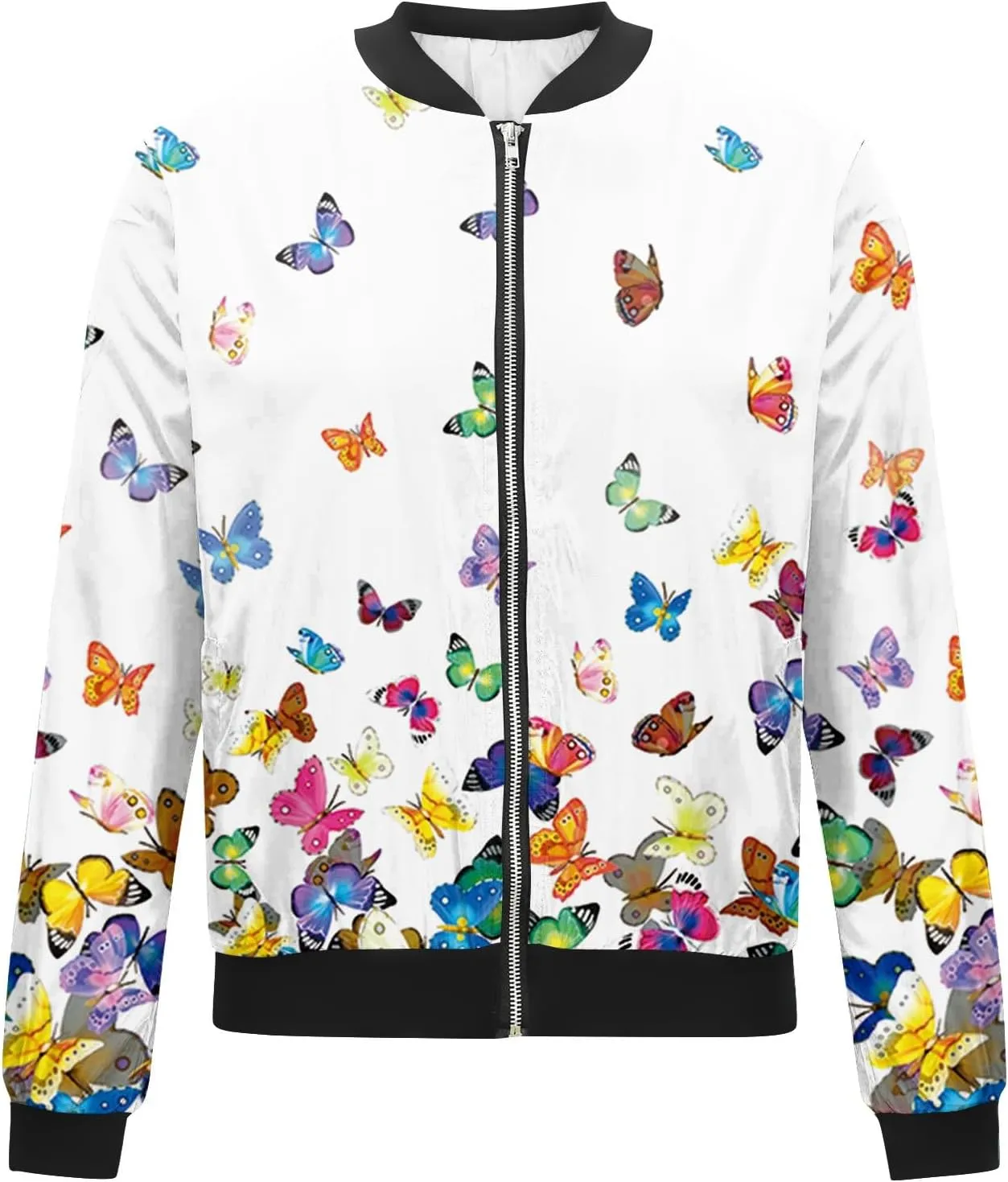 COTECRAM Bomber Jacket Women 2024 Causal Floral Zip Up Coats Long Sleeve Stand Collar Fall Jackets Lightweight Outerwear Tops