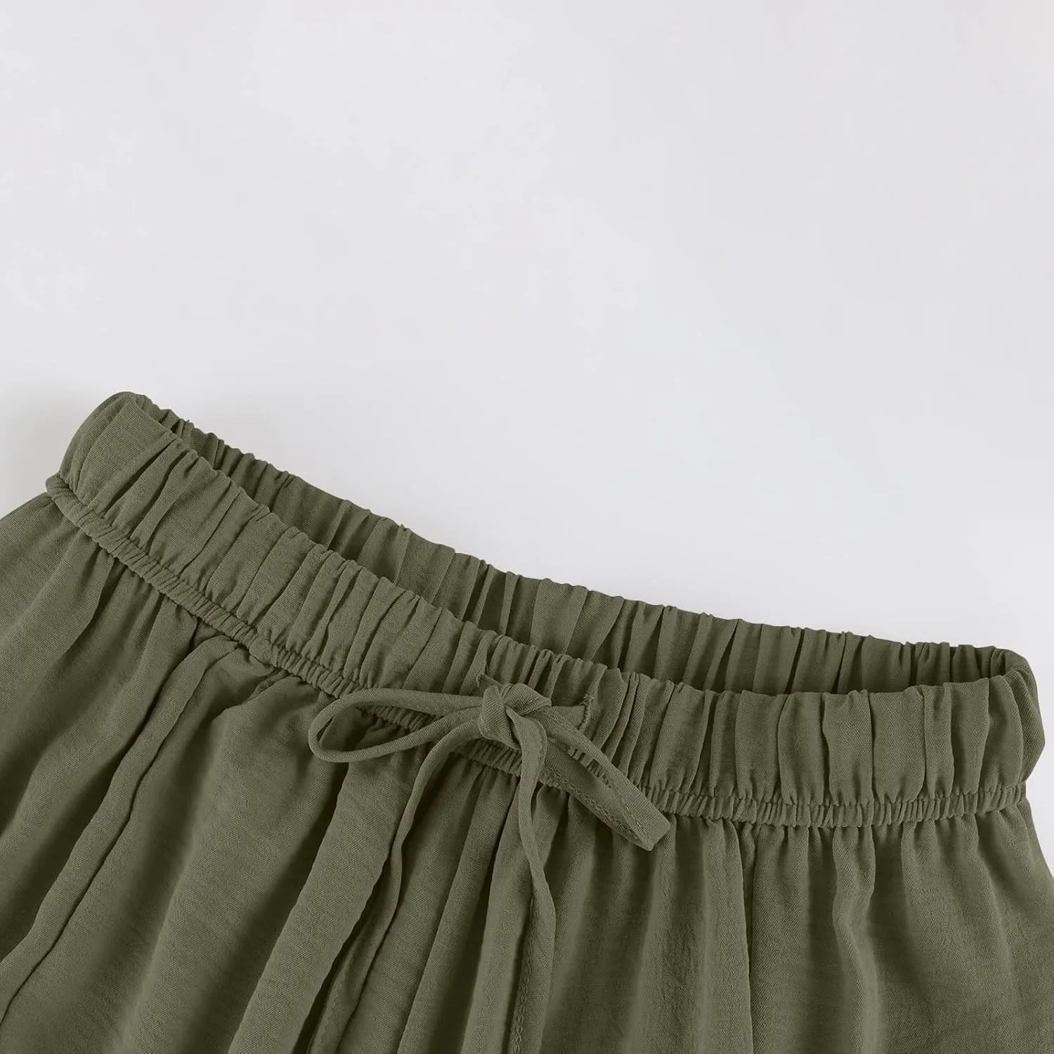 Cotton Linen Pants Women Capri Wide Leg Pants Palazzo Lounge Pant Drawstring Summer Beach Harem Pant with Pockets