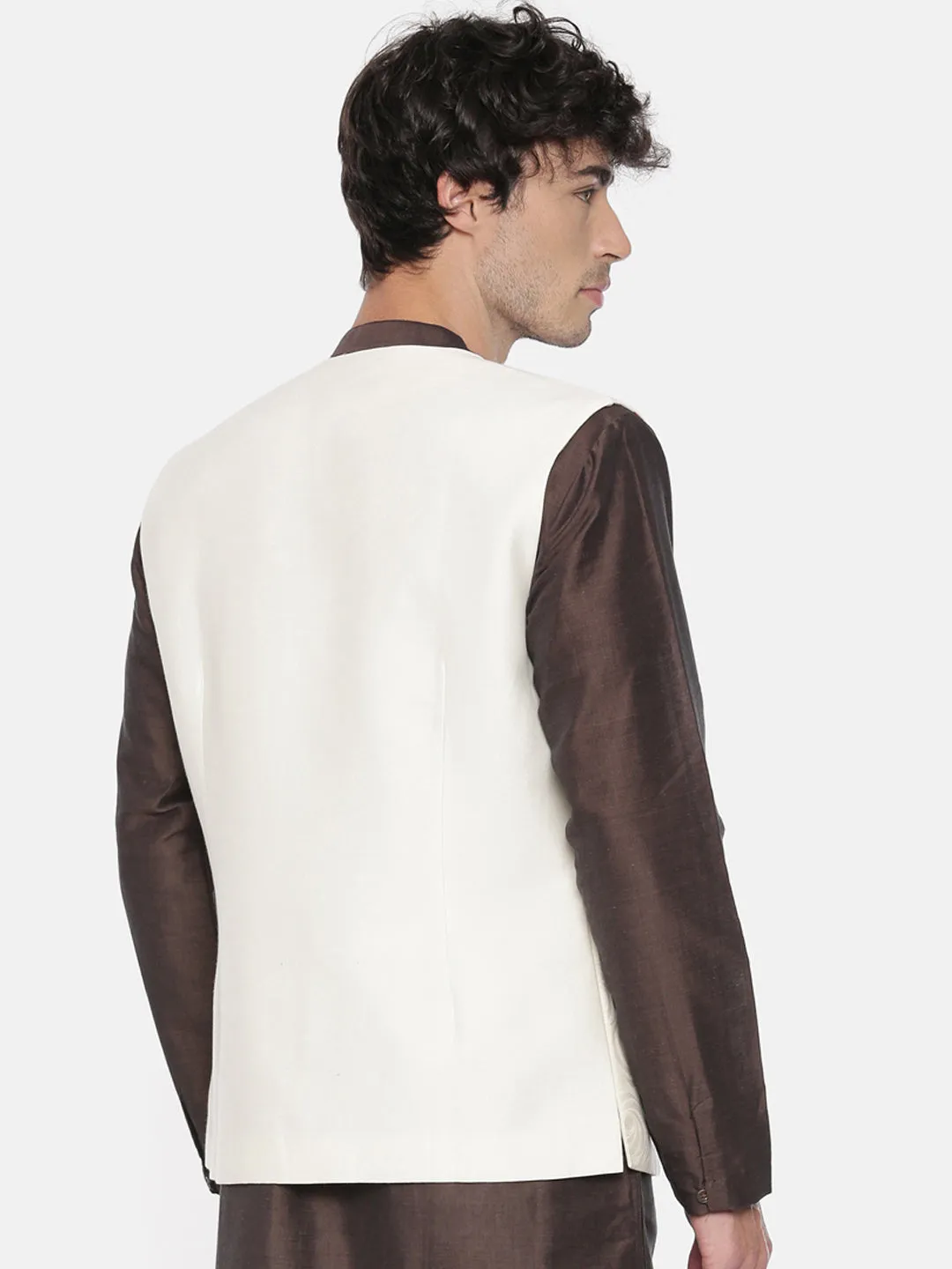 Cream Jacquard Short Open Jacket - MMSOJ006