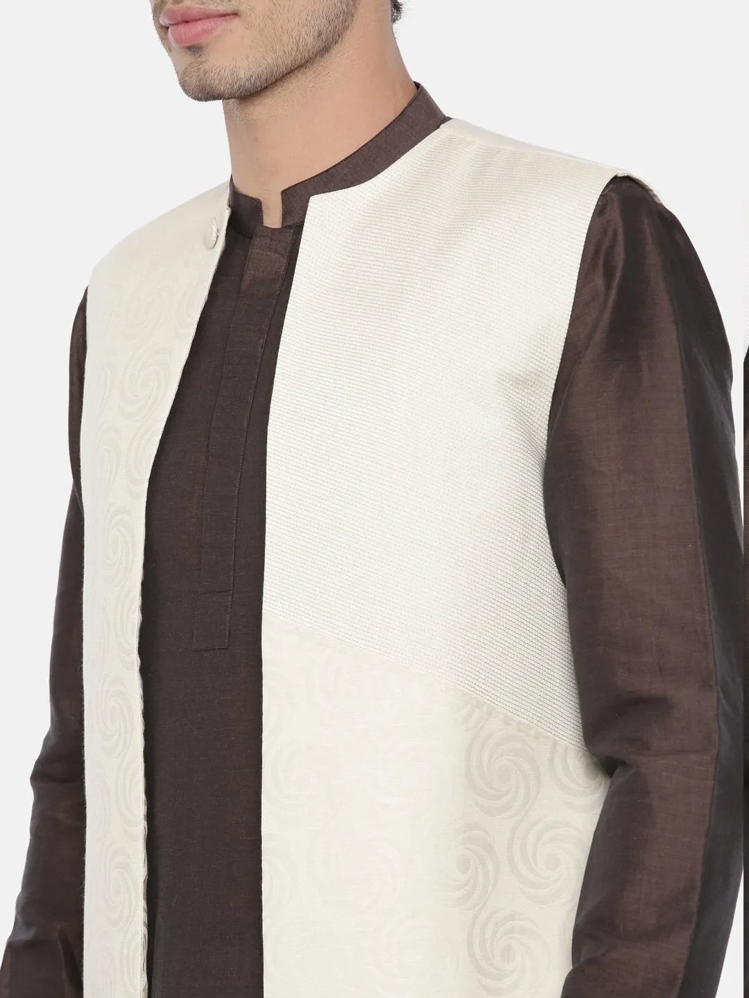 Cream Jacquard Short Open Jacket - MMSOJ006