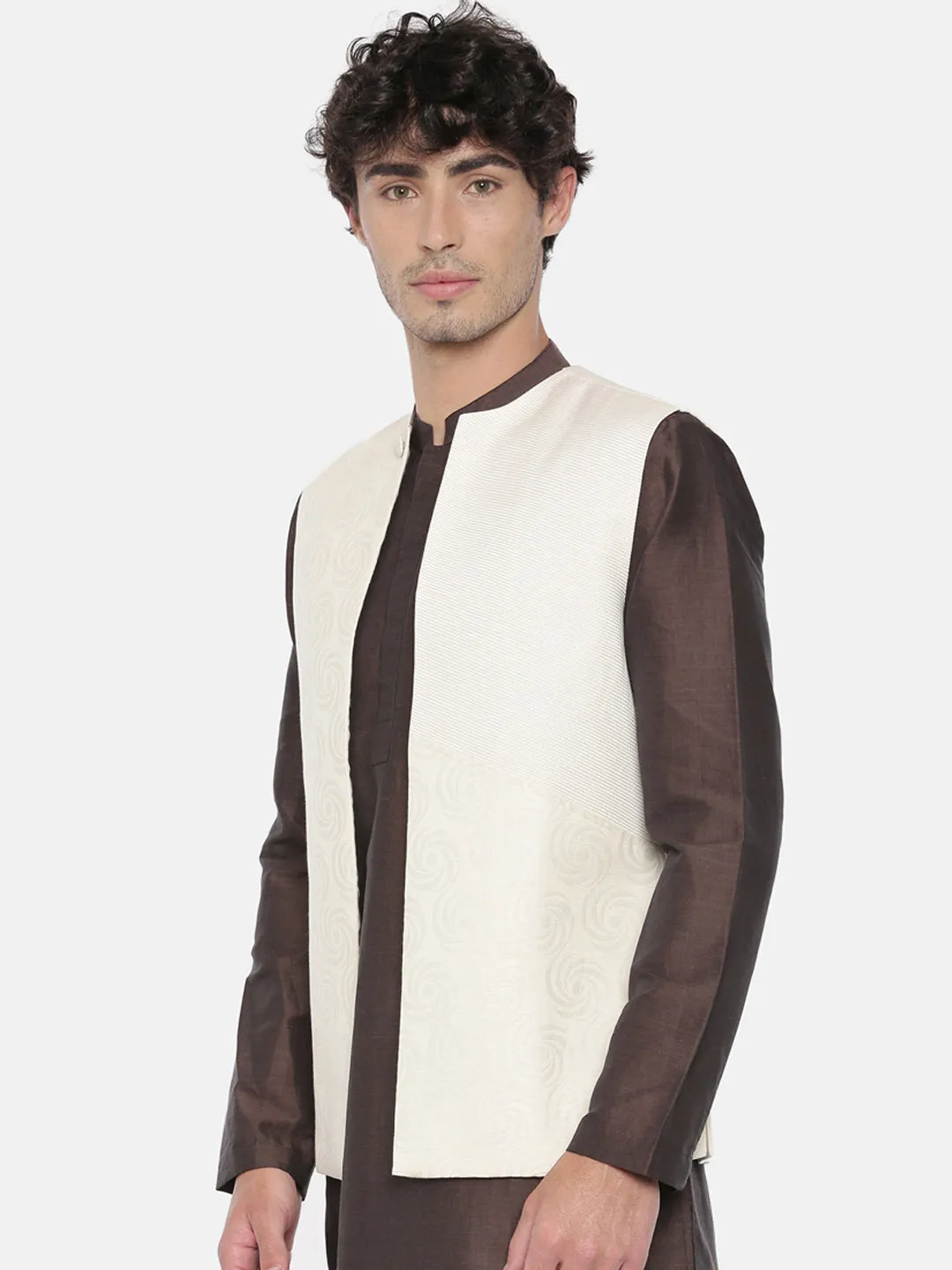 Cream Jacquard Short Open Jacket - MMSOJ006