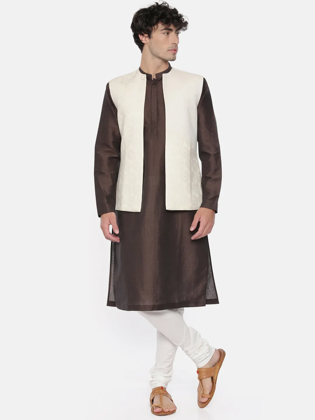 Cream Jacquard Short Open Jacket - MMSOJ006
