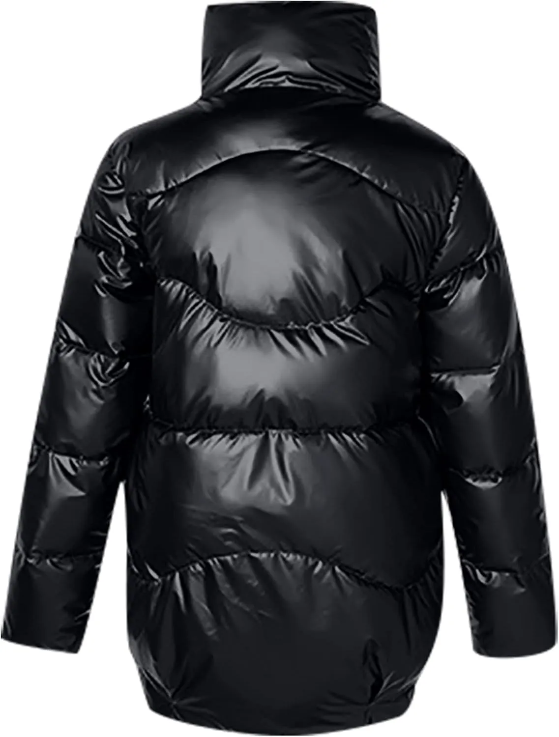 DASAYO Women Zip Up Metallic Shiny Puffer Jacket Stand Neck Outerwear Puffer Bubble Down Coat Casual Padded Outwear