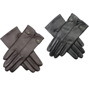 Dents Womens Audrey Leather Gloves with Fleece Lining Hand Stitched