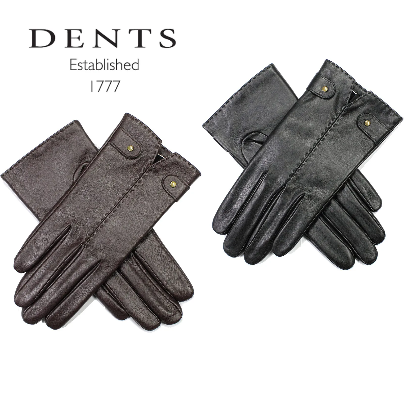 Dents Womens Audrey Leather Gloves with Fleece Lining Hand Stitched
