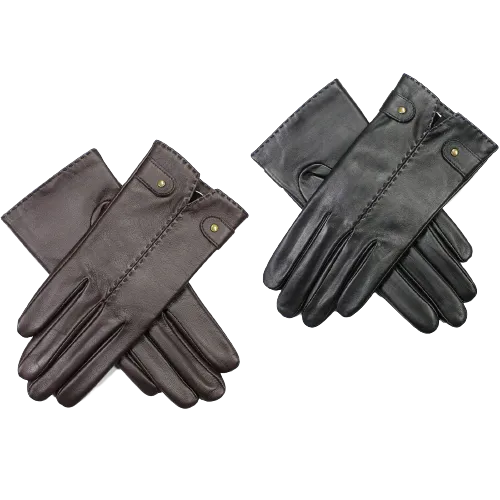 Dents Womens Audrey Leather Gloves with Fleece Lining Hand Stitched