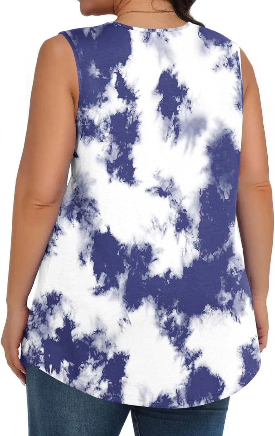 Fashion Tie Dye Print Summer Sleeveless Shirts for Women, Plus Size Loose Casual Tank Top Pleated Crew Neck Comfy Tops