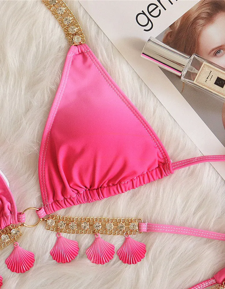 Gradient Print Two-piece Halter Backless Bikini Swimwear