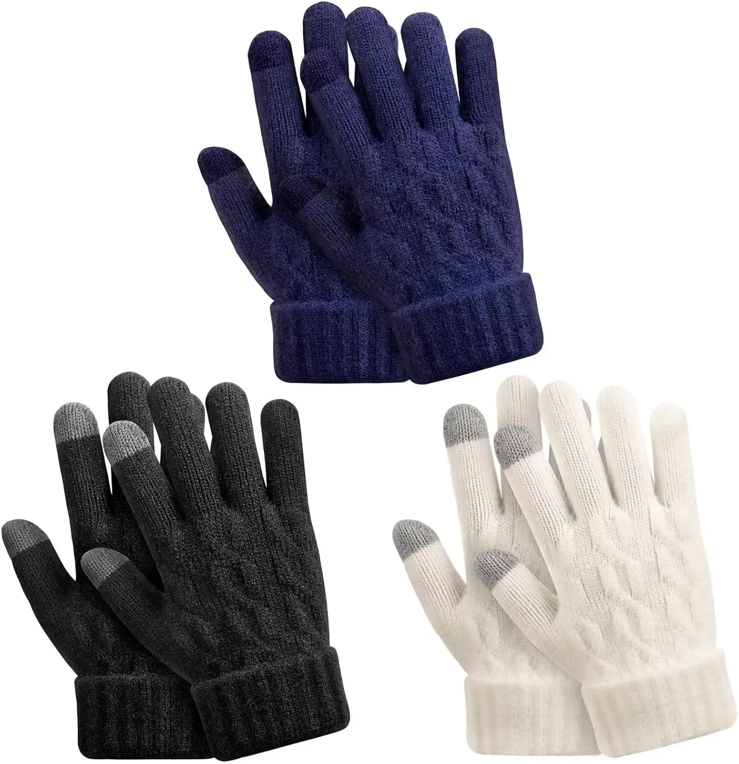 Kids Gloves Winter Warm With Touchscreen Fingers 3 Pairs,Toddler Gloves Knitted with Fleece Lined for Cold Weather,Girls Gloves Boys Gloves Mittens for Children Age 3-8