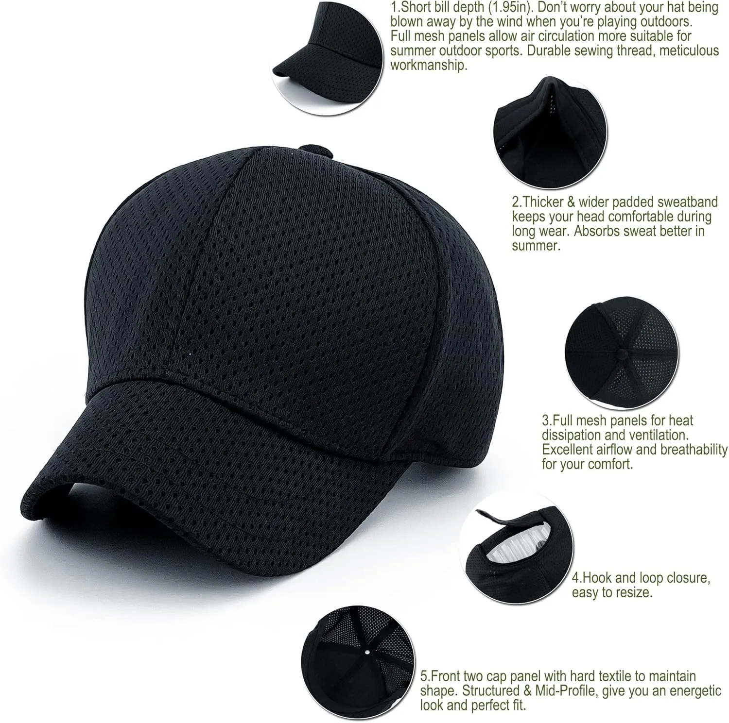 Loneshark Full Mesh Breathable Structured Baseball Cap for Men Running Summer Women Quick Dry Moisture Wicking Golf Hat