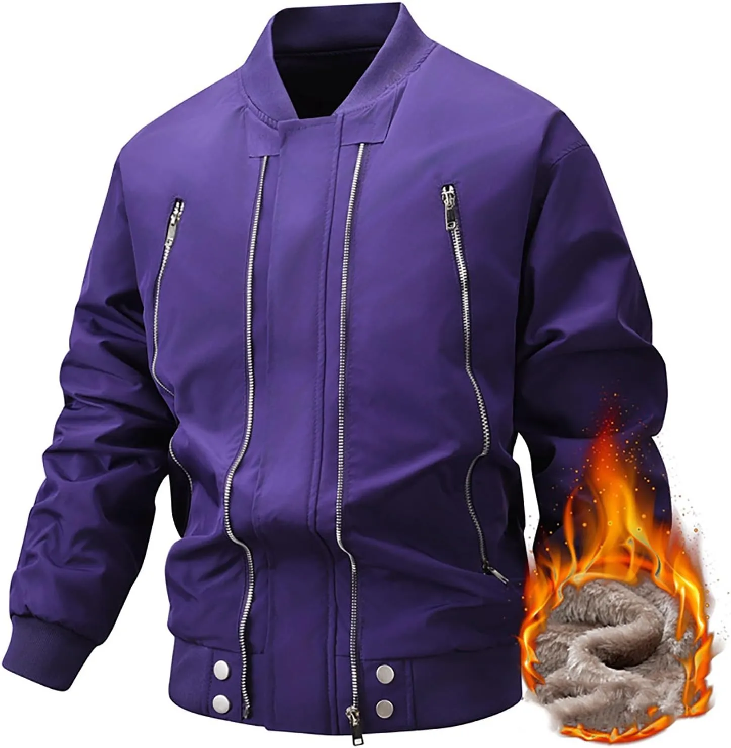 Men's Fleece Lined Bomber Jackets Plus Size Full Zip Winter Warm Flight Coat Casual Multiple Pockets Padded Outwear
