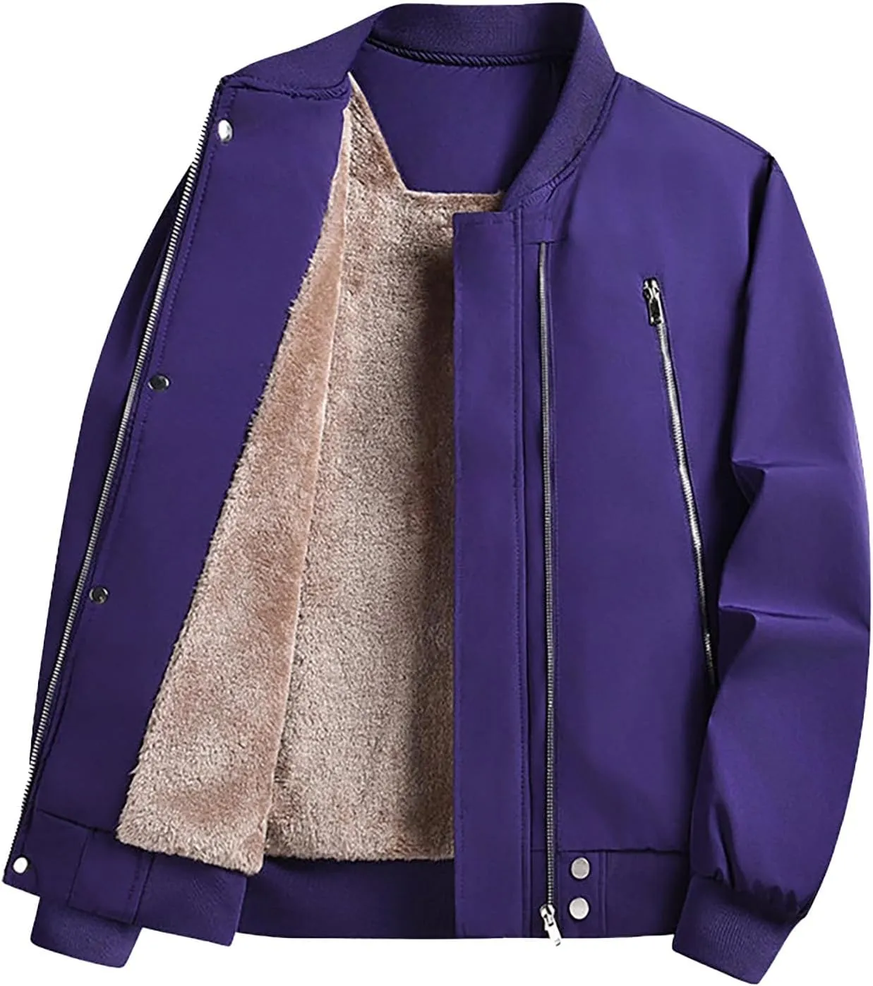 Men's Fleece Lined Bomber Jackets Plus Size Full Zip Winter Warm Flight Coat Casual Multiple Pockets Padded Outwear