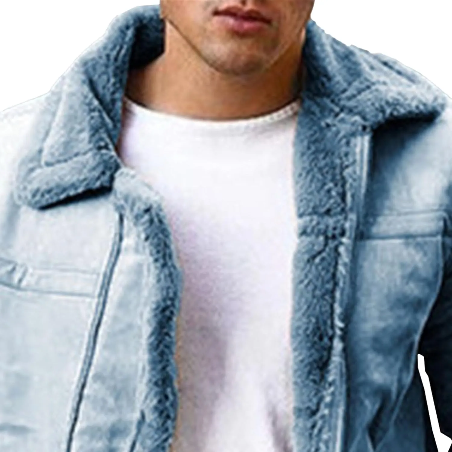 Men's Fleece-Lined Thermal Winter Coats Zipper Fur Collar Thicken Sherpa Jacket Windproof Outdoor Cotton Jackets