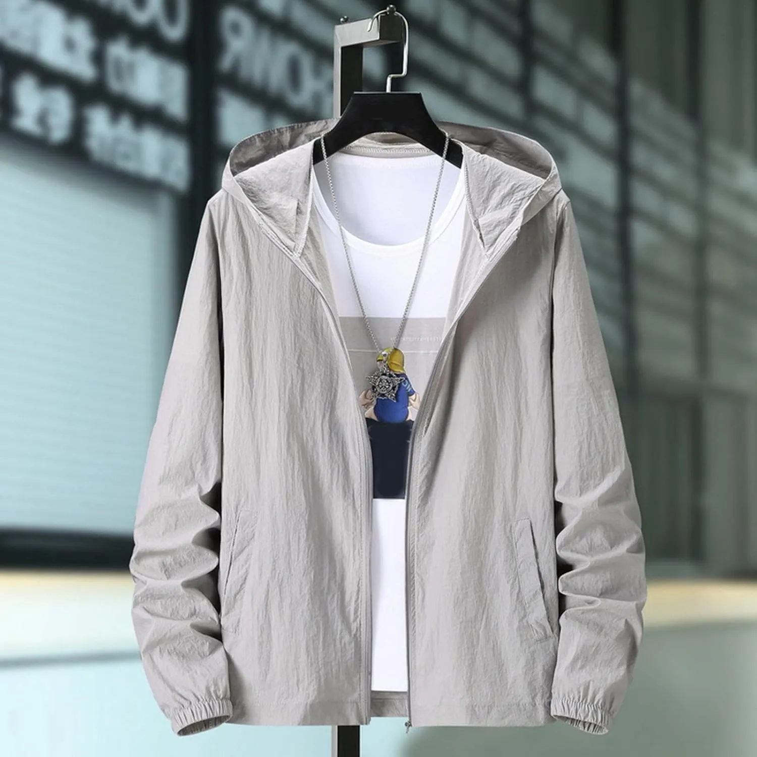 Men's Hoodie Jacket Thin Lightweight Rain Jacket Windproof Fall Casual UV Sun Protection Travel Sportswear