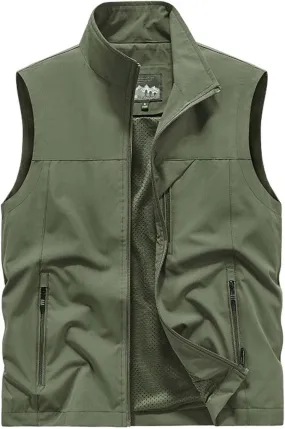 Men's Softshell Vest Outerwear Zip Up Sleeveless Quick Dry Fishing Vests Outdoor Casual Multi Pocket Jacket for Hiking Golf