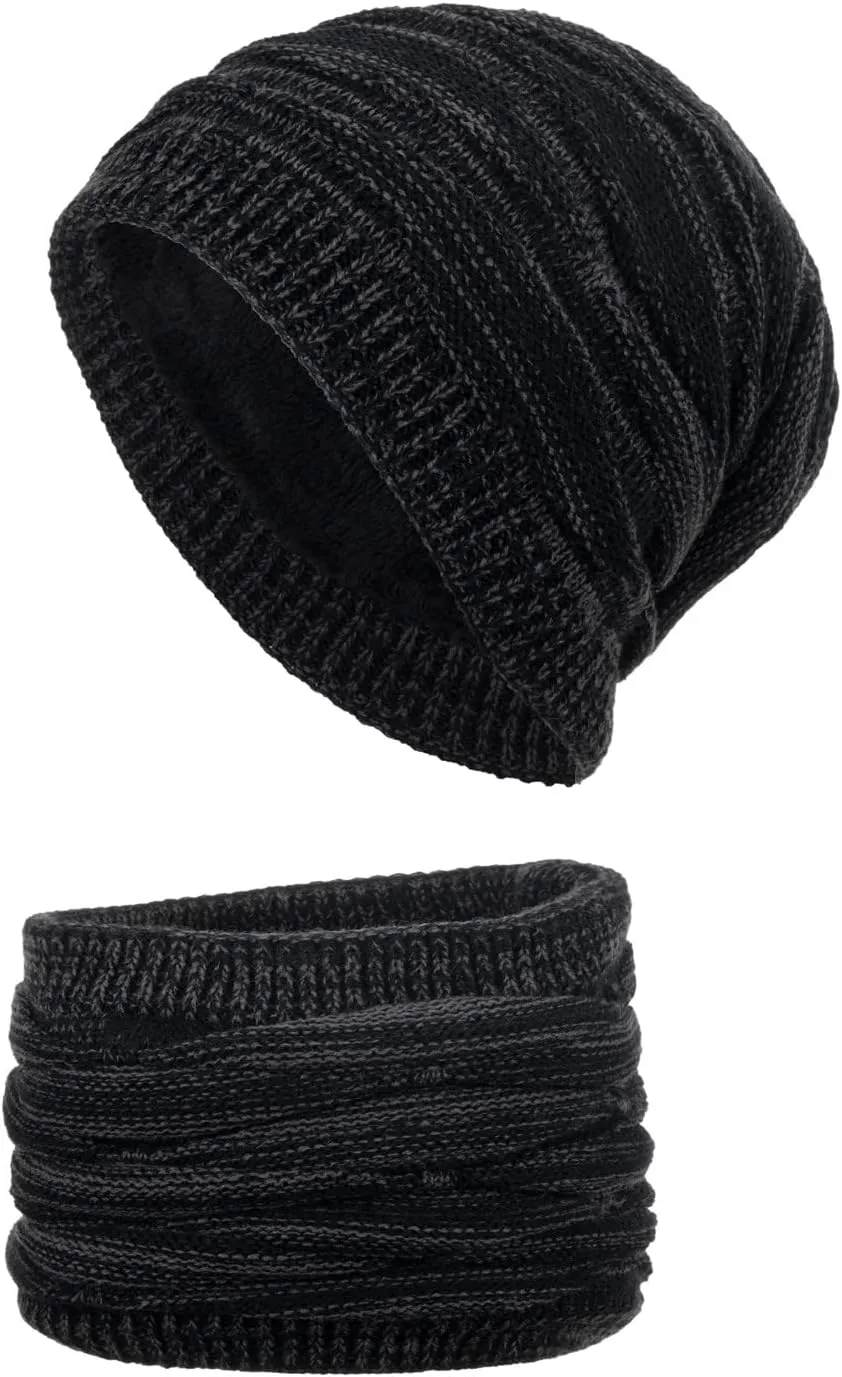 Mens Winter eanie Hats Scarf Set Warm Knit Hat Winter Cap Neck Warmer Winter Hat & Scarf