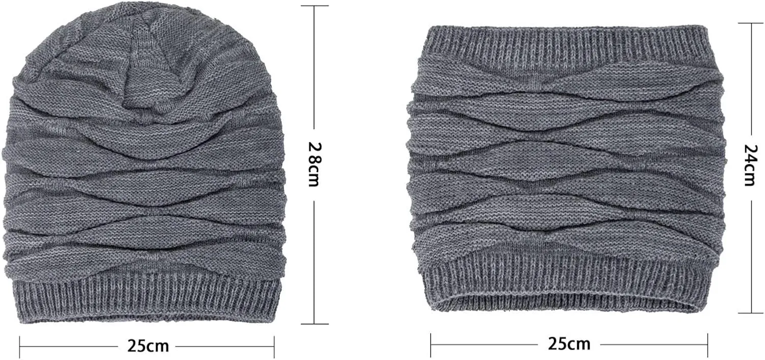 Mens Winter eanie Hats Scarf Set Warm Knit Hat Winter Cap Neck Warmer Winter Hat & Scarf