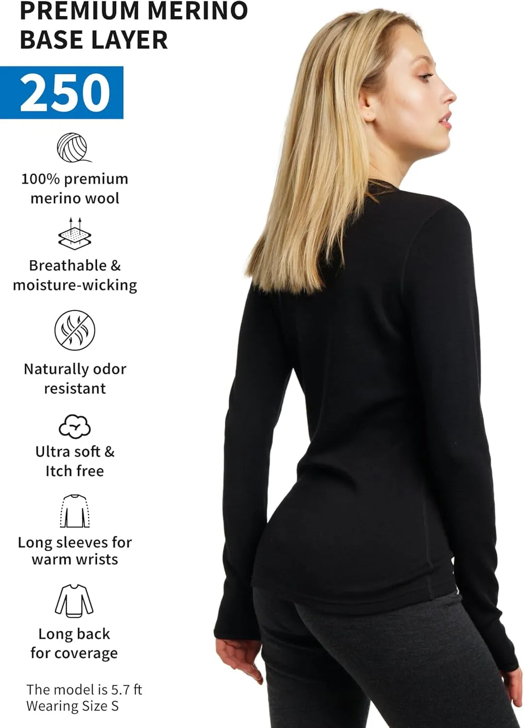 Merino.tech Merino Wool Base Layer Women - 100% Merino Wool Heavyweight, Midweight, Lite Long Sleeve Thermal Shirt and Socks