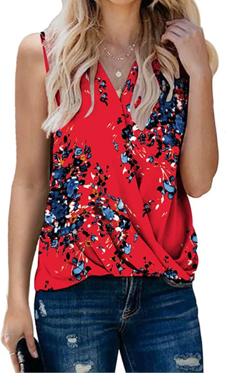 SHAOBGE Womens Tank Tops Summer Wrap V Neck Sleeveless/Short Sleeve Blouse Trendy Pleated Tanks Vest Elegant Tunic Tee Shirt