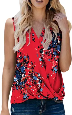 SHAOBGE Womens Tank Tops Summer Wrap V Neck Sleeveless/Short Sleeve Blouse Trendy Pleated Tanks Vest Elegant Tunic Tee Shirt